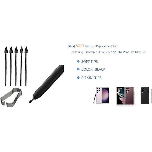 [5 stk Bløde Spidser] Oem S22ultra/s23 Ultra Spidser, Nibs [0,7 mm] Udskiftning Til Samsung Galaxy S23 Ultra Pen/Galaxy S22 Ultra Pen/Galaxy S21 Ultra Pen +værktøj