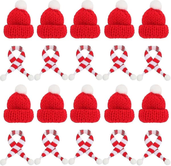 20 st Mini Stickade Tomteluvor, Mini Julhalsduk, Mini Julhatt, DIY Julhatt för Docktillbehör, Vinflaskor, Jul-Bra