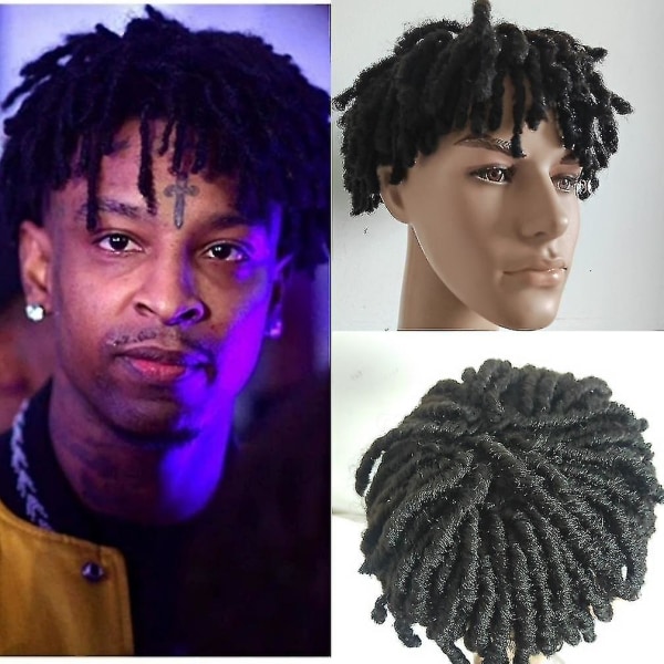 Bimirth 21savage Samma Svarta Permanentade Dreadlocks Peruk Mössa Direkt Bär Hårbit Hiphop-sångare