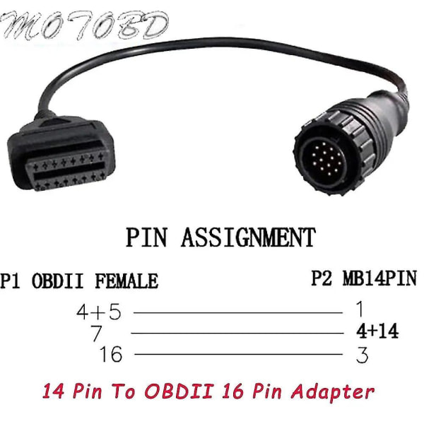 Hög kvalitet för Mercedes FÖR BENZ Sprinter 14-stift till 16-stift bil Diagnoskabel 14-stift till OBDII OBD2 OBD II ODB 2 16-stifts adapter ST1M047