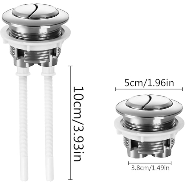 WC-huuhtelupainikkeen Vaihto - 2 Pakkausta, Kaksoisvarren Kromi Painike, Vakio-osa Kylpyhuoneen WC-korjaukseen (38mm)