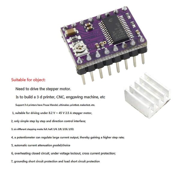 5 stk Drv8825 Stepper Motor Driver Modul med Varmespreder for 3D-skriver Rrerap