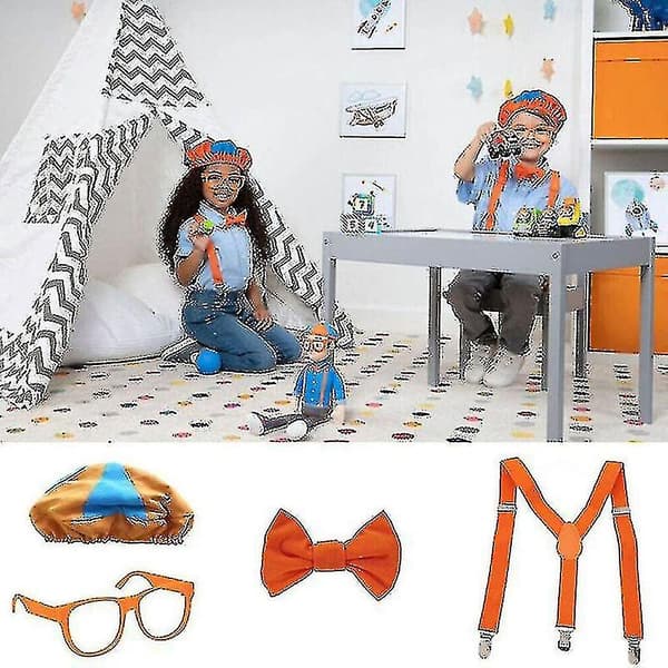 Klæd dig ud som Blippi! Rolleleg Kostume Hat Briller Seler Sløjfe