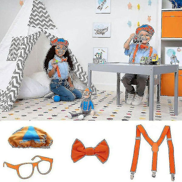 Ole kuin Blippi - Pukeutumisleikki! Rooliasu Hattu Lasit Halkosamet