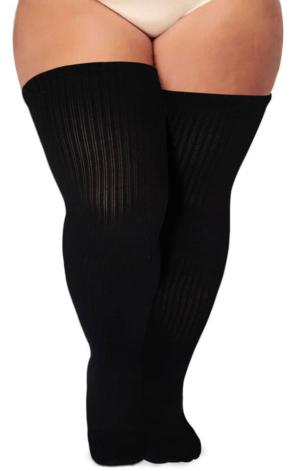 Par - Plus Size Overknee Strømper til Kvinder, Tyk Bomuldsstrik, Ekstra Lange, Varme til Lange Ben