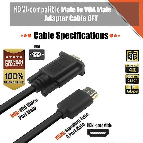 1080P HDMI-kompatibel till VGA Kabel Adapter Anslutning Hög Klarhet TV PC Skärm Video Tillbehör KAESI