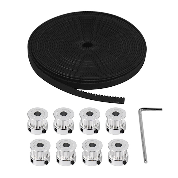 8 stk. 5mm 20 Tands Aluminium Timing Pulley Hjul + 5 Gummi Gt2 2mm Pitch 6mm Bredde Timing Bælte Til 3d P