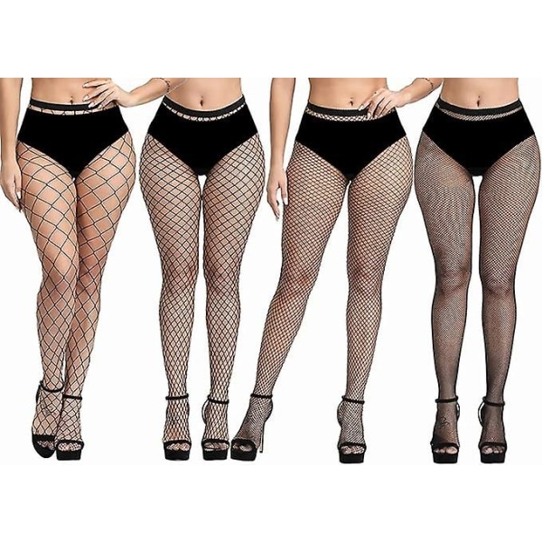 4 Pack Plus Size Fishnet Socks, Black Fishnet Tights Thigh Tights Stretch Anti Hook Tights