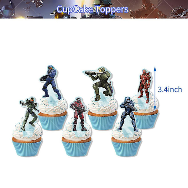 Halo Spiltema Tema Fødselsdagsfest Tilbehørssæt Inkluderer Banner Kage Cupcake Topper Balloner Sæt Dekoration