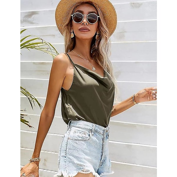 Silkki Camisole Topit Naisille, Kauluskaula-Camis Satin Tank Top Seksikäs Spaghetti Strap Hihaton Löysä Blousilarge