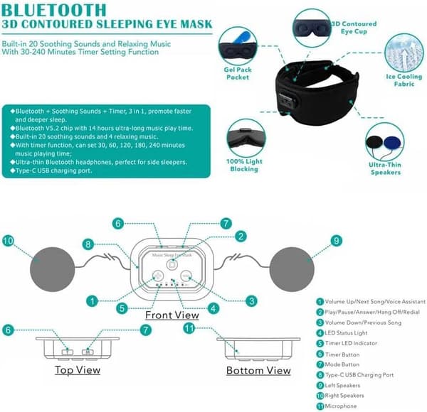 Sovhörlurar med brusreducering för vitt brus, HD 3D Bluetooth 5.2, Sidensovmask, Automatisk avstängning, 100% mörkläggning, Sovmasker (Lila)
