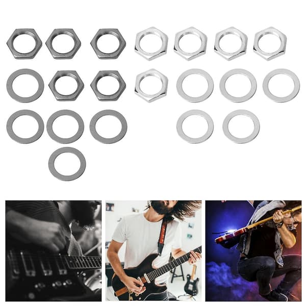 10 Sæt Gevind 3/8 tommer Guitar Bas Møtrikker Spændeskiver 9,36 mm til Guitar Bas Stikforbindelse