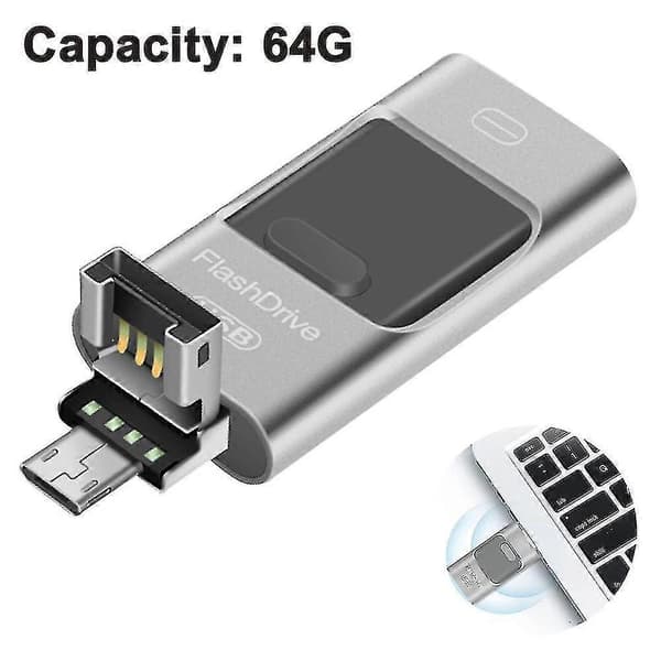 Usb Flash Drive, 3 I 1 Usb 3.0 Memory Stick, Ekstern Lagerplads Thumb Drive Kompatibel Med Iphone Ipad Android Computer