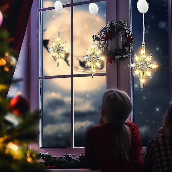 10,6 tommers Bethlehem julelys i plast med LED-belysning, store hengende stjerner, hww