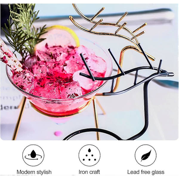 Stemløse Martini-glass, sett med 2 cocktailglass med hjortformet holder, kreativt barutstyr, Martini-glass gavesett for Margarita, Cosmopolitan, M