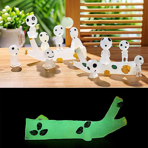 11 st/set Mini Figurer Prinsessan Mononoke Skogsande Kodama Lysande Prydnad