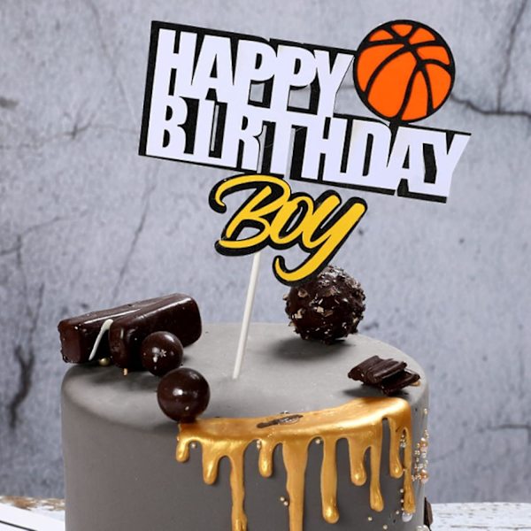 1 Set Urheiluteemainen Kakkukoristeet Pojille - Koripallo Jalkapallo Kakun Päällinen & Hyvää Syntymäpäivää Kakun Päällinen (NBA Värit)