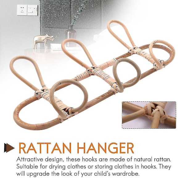 Rattan väggkrokar Barnkläder Organizer Rack Kläder Hängande krok Rattan Hängare Barnrum Dec