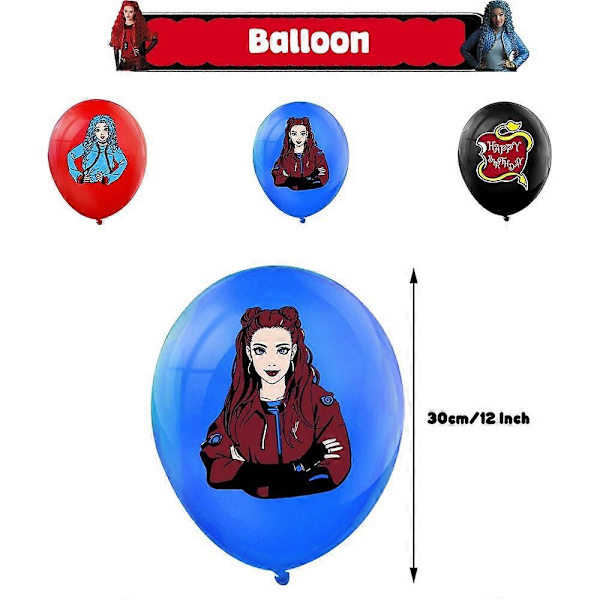 Descendants: The Rise of Red Tema Bursdagsfest Tilbehør Banner Ballonger Sett Kake Cupcake Toppers Dekor