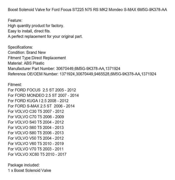 Boost Solenoidventil Til Ford Focus St225 N75 Rs M