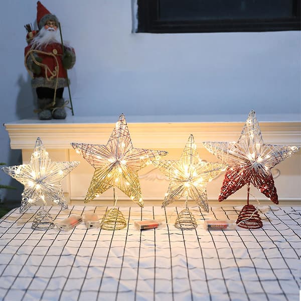 Juletræstopstjerne med LED-lys og glitter - Pynt til juletræet