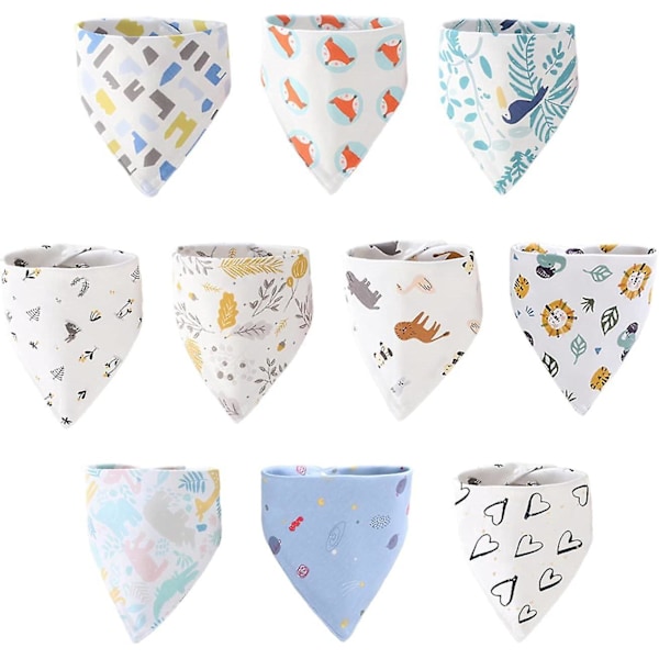 10-pack baby dreggellappar - justerbar tryckknappsförslutning, 100 % bomull (0-36 månader)