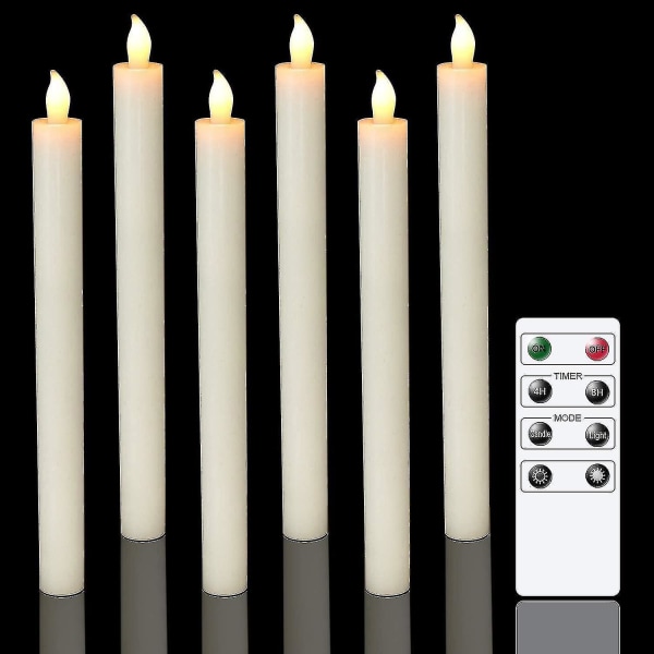 6 Pack Battery Operated Led Candles With Remote And Timer, Real Wax Flickering Warm White Light For Window, Christmas Decor, Home, Wedding, Ivory