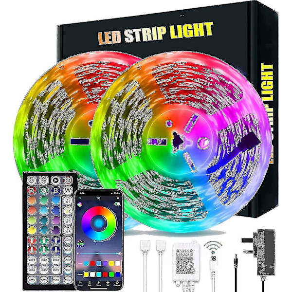 20m LED-lys Bluetooth RGB-lys LED-båndlys med 44-tasters fjernbetjening Musiksynkronisering Farveskiftende LED-stemningsstrimmel