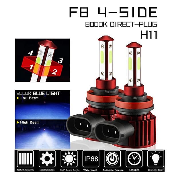 4-sidede H8 H9 H11 LED Combo Forlygte Høj/lav Stråle Pære