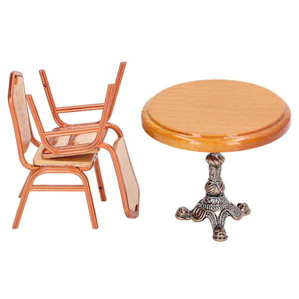Miniatyyri ruokapöytä ja tuolit setti 1:12 mittakaavassa Retro Alloy Round Basswood nukkekodille