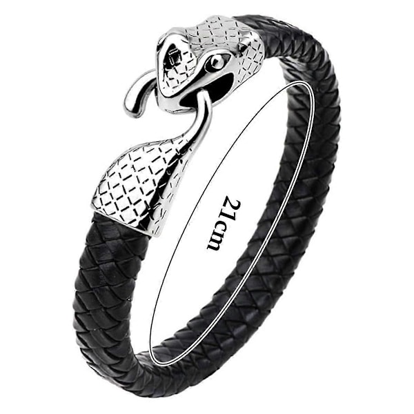 Färgat flätat läderarmband herr dam rostfritt stål ormhuvudlås handledsmanschett armband
