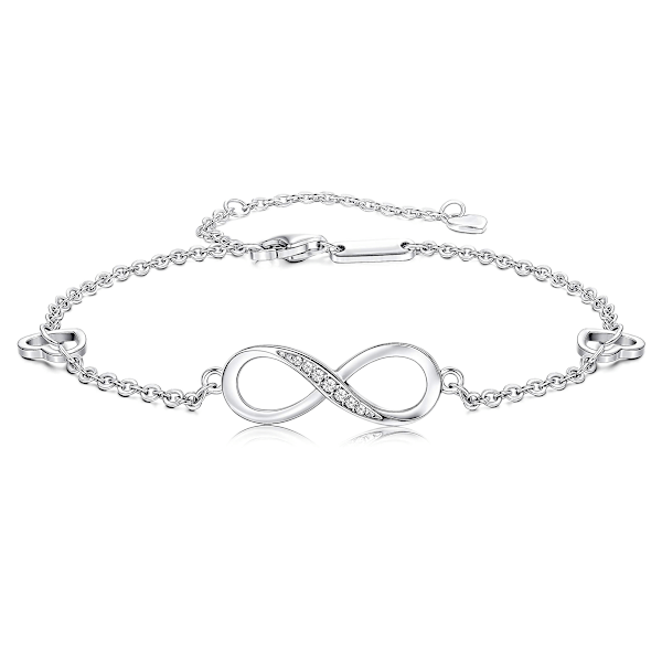 925 Sterling Silver Infinity Anklet Armband för Kvinnor Flickor Justerbar Fot Smycken Present Silver