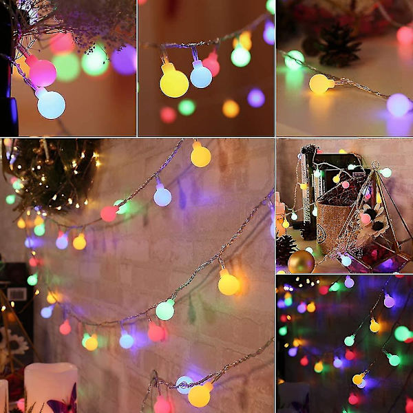 Multifarvede Lysstrenge, 8 Lystilstande LED Julekuglelys Med Timerfunktion, Vandafvisende LED Lysstrenge Til Indendørs Og Udendørs, Soveværelse, Fest,