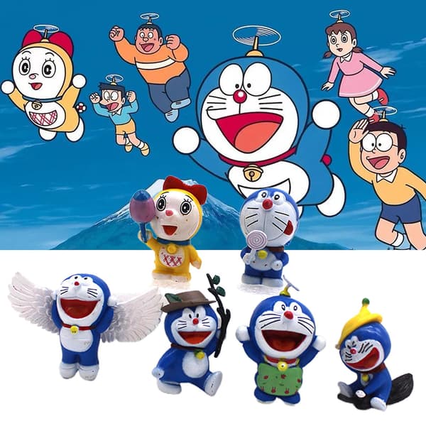 6 stk. Action Figurine Kagepynt Glat Overflade PVC Doraemon Figur Statue Model til Dekoration