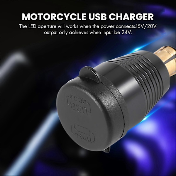 Vattentät Motorcykel DIN-kontaktladdare med QC3.0 USB & Typ C 30W Power Delivery Adapter Soc