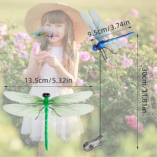12 stk. Kunstige Dragonfly Stangs Klips til Udendørs 3D Dragonfly Dekoration Havearbejde, 3D Dragonfly Garde