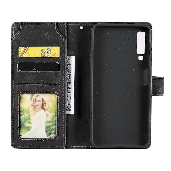 Til Samsung Galaxy A7 2018 Hudfølelse Business Horisontal Flip PU Læder Etui med Holder & Multi-Kort Slots & Pung & Lanyard & Fotoramme