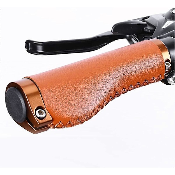 Cykkelgrepp Läder ergonomiskt halkfritt styre för 22,2 mm MTB-cykel Mountain, Brun