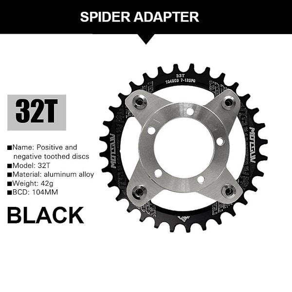 E-Cykel Vevarm 104BCD 32T Kedjekrans Adapter Kit för Mid Drive Motor BBS01 BBS02 Cykelkonverteringsdelar Svart