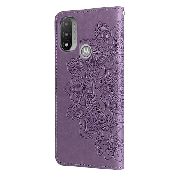 For Motorola Moto E20 / E30 / E40 7-blad Blomster Preget Horisontal Flip Case Telefonveske