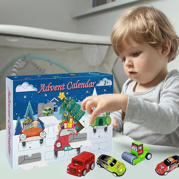 Julegaver 24 stk Træk-Tilbage Biler Køretøjer Legetøj Adventskalender Nedtælling Overraskelse Blind Box