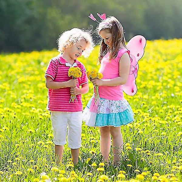Pige Butterfly Fairy Vinger Sæt - 7 Sæt Med Tryllestave Og Pandebånd Til Fødselsdagsfest - Aldre 2 Til 12 - 7 Farver