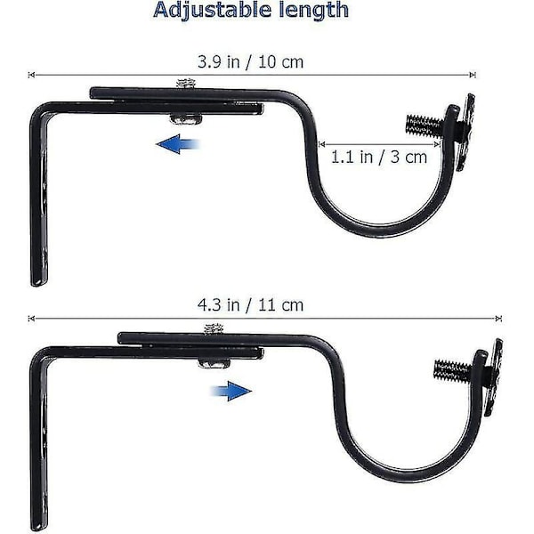 2024, säädettävät verhokiskon kiinnikkeet 20-28mm verhokiskon kiinnike (musta) 2 kpl