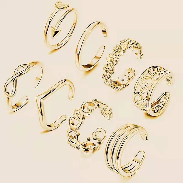 8 stk Tåringer til Kvinner Gull, Justerbar Åpen Ring Knuckle Ring og Hale Ring Gave Smykker