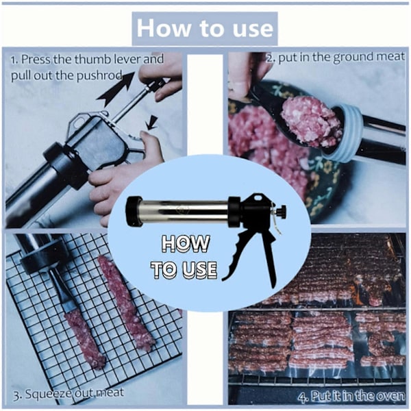 Stor kapasitet Pølsefyller Maskin Aluminium Legering Jerky Gun med 2 Ulike Fyllingsdyser for Kjøttstenger Flat Strimler