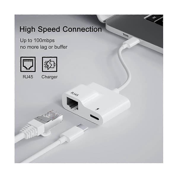 USB C - Ethernet -sovitin, USB Type C - RJ45 Gigabit Ethernet LAN -sovitin PD 60W -laturilla, tarkoitettu