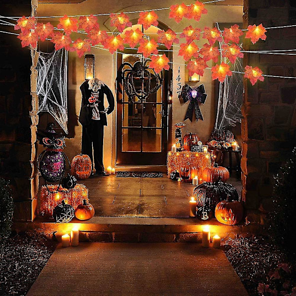Lønneblade Lysstreng - Thanksgiving Dekoration - 20 LED Juletræslygter - Vandafvisende Batteridrevet Feelygter Til Halloween Jul