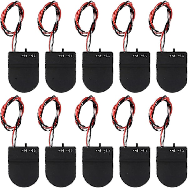 10 stk. CR2032 Batteriholder 1x 3V Møntcelle Batteri Stikholder Kasse med Ledning Tænd/Sluk-kontakt (sort)