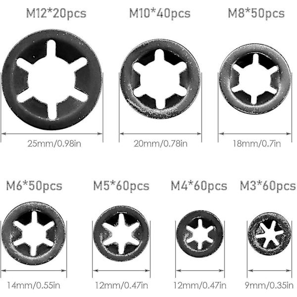 340 kpl Lukkopesät Starlock Lukkopesäsetti Laakerikiinnike M3 M4