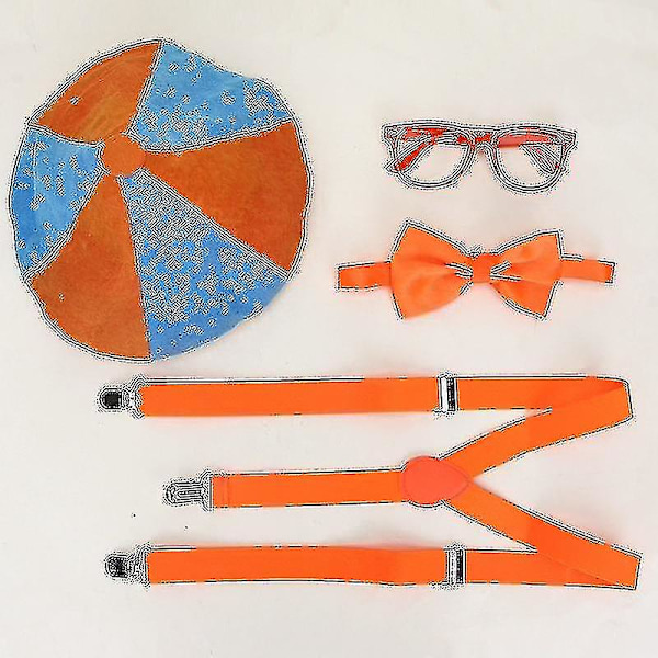 Puku- ja Cosplay-tarvikkeet, jotka sopivat täydellisesti pukeutumiseen ja leikkiin - sisältää ikonisen oranssin perhosoljensa, henkselit, hatun ja lasit